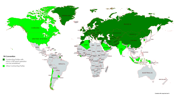 Green - TIR member countries. Lettuce - TIR partner countries.