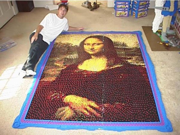 Mona Lisa, created from more than 30,000 LEGO bricks.